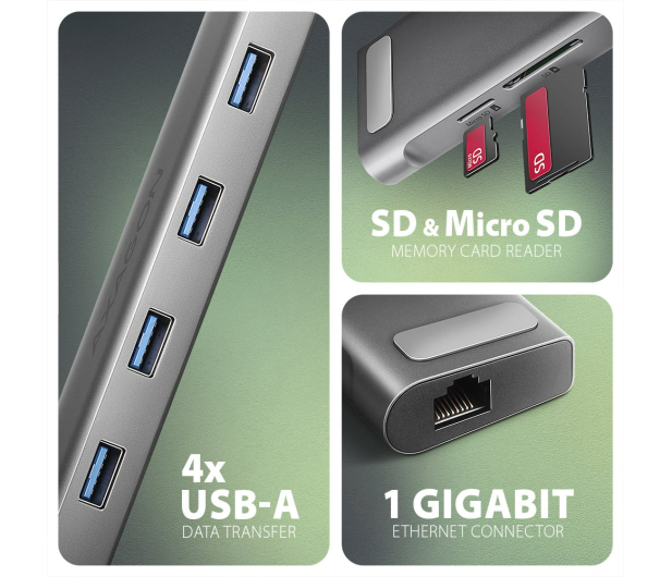 Axagon HMC-10HLS USB-C 5Gbps LONGER 9in1 hub - 1485450 - zdjęcie 2
